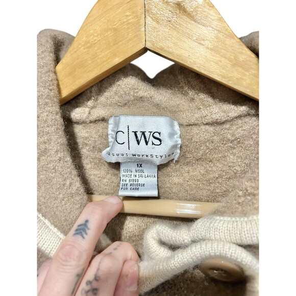 Vintage Casual WorkStyles Coat Wool Button Down Hooded Brown and Cream Size 1X - Picture 4 of 6